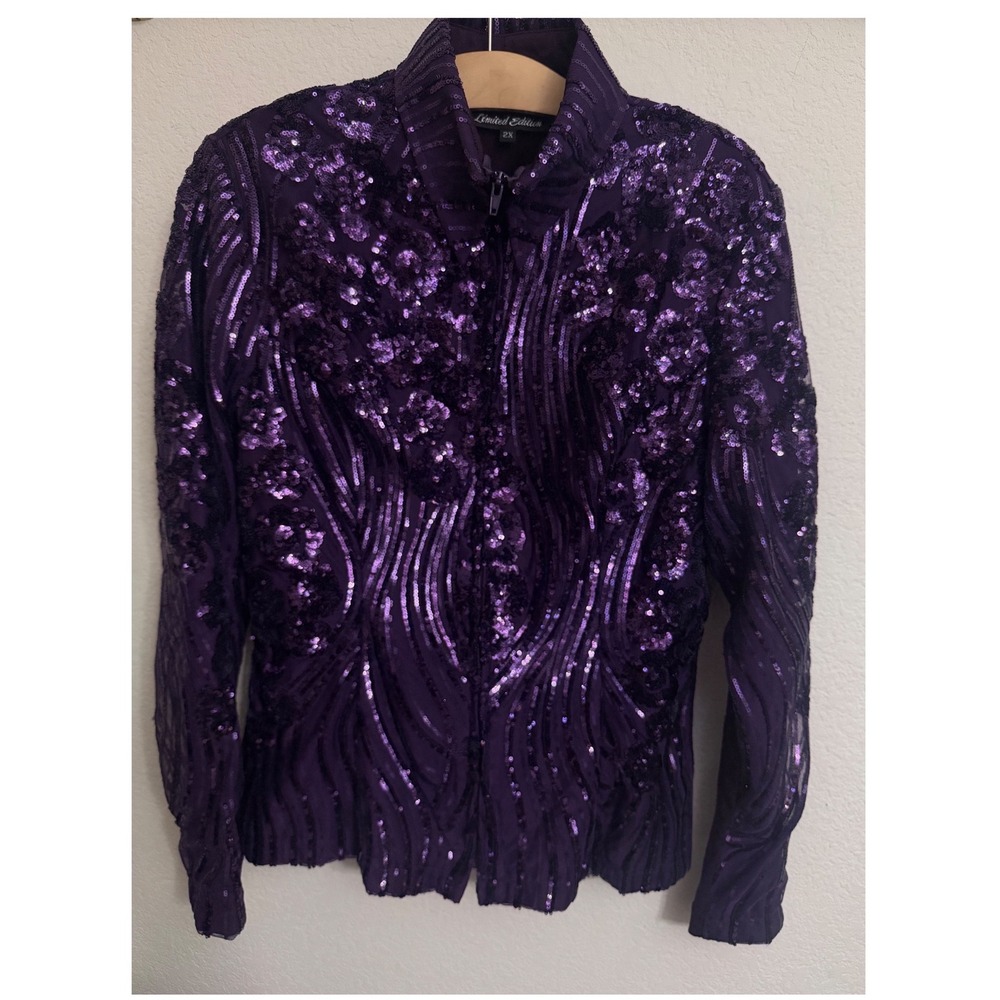 Hobby Horse Limited Edition Purple Sequin Bloom Show Jacket Womens 2X Full Zip